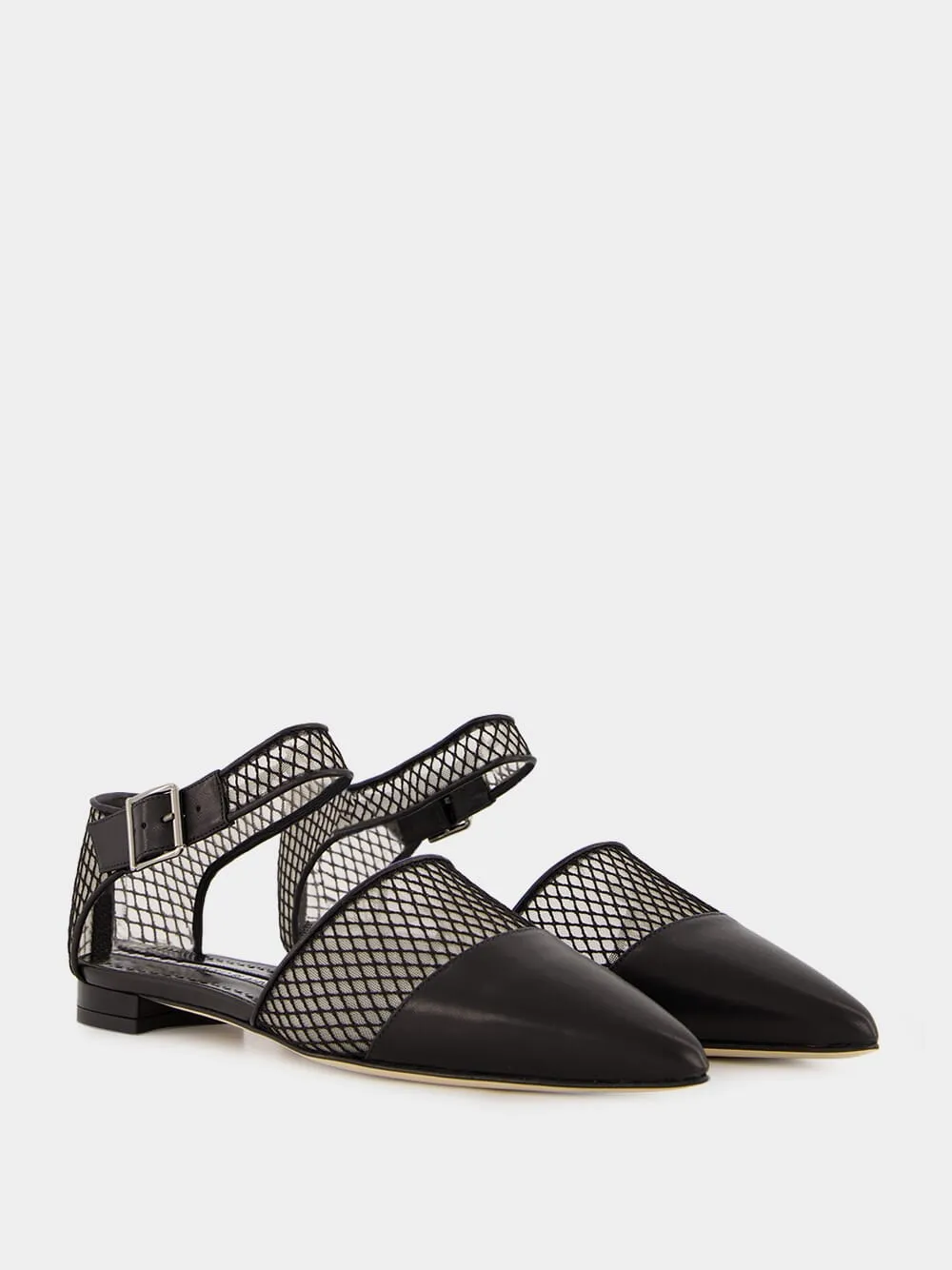 Black Nappa Leather Ankle Strap Flat Pumps sold by Fashion Clinic product image thumbnail 3