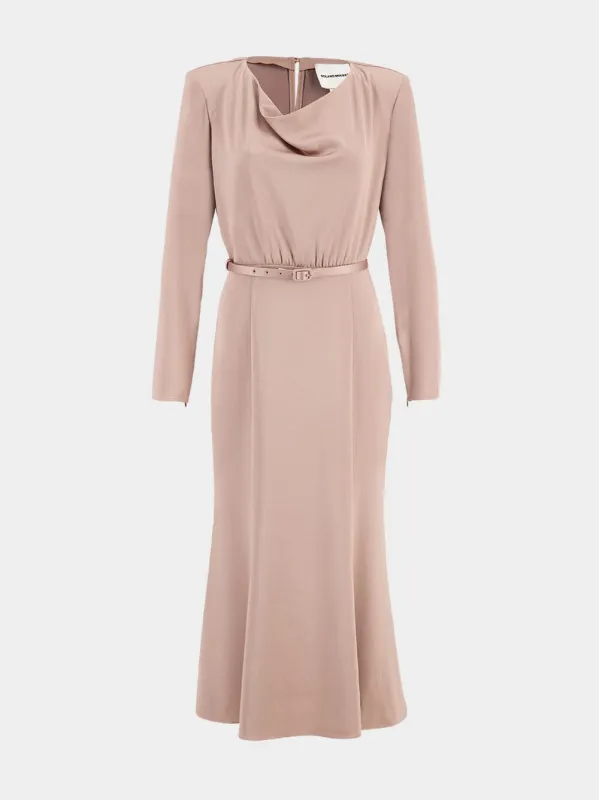 Beige Cowl Drape Satin Crepe Midi Dress made by Roland Mouret