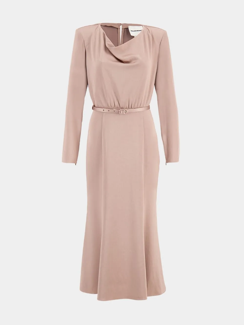 Beige Cowl Drape Satin Crepe Midi Dress sold by Fashion Clinic