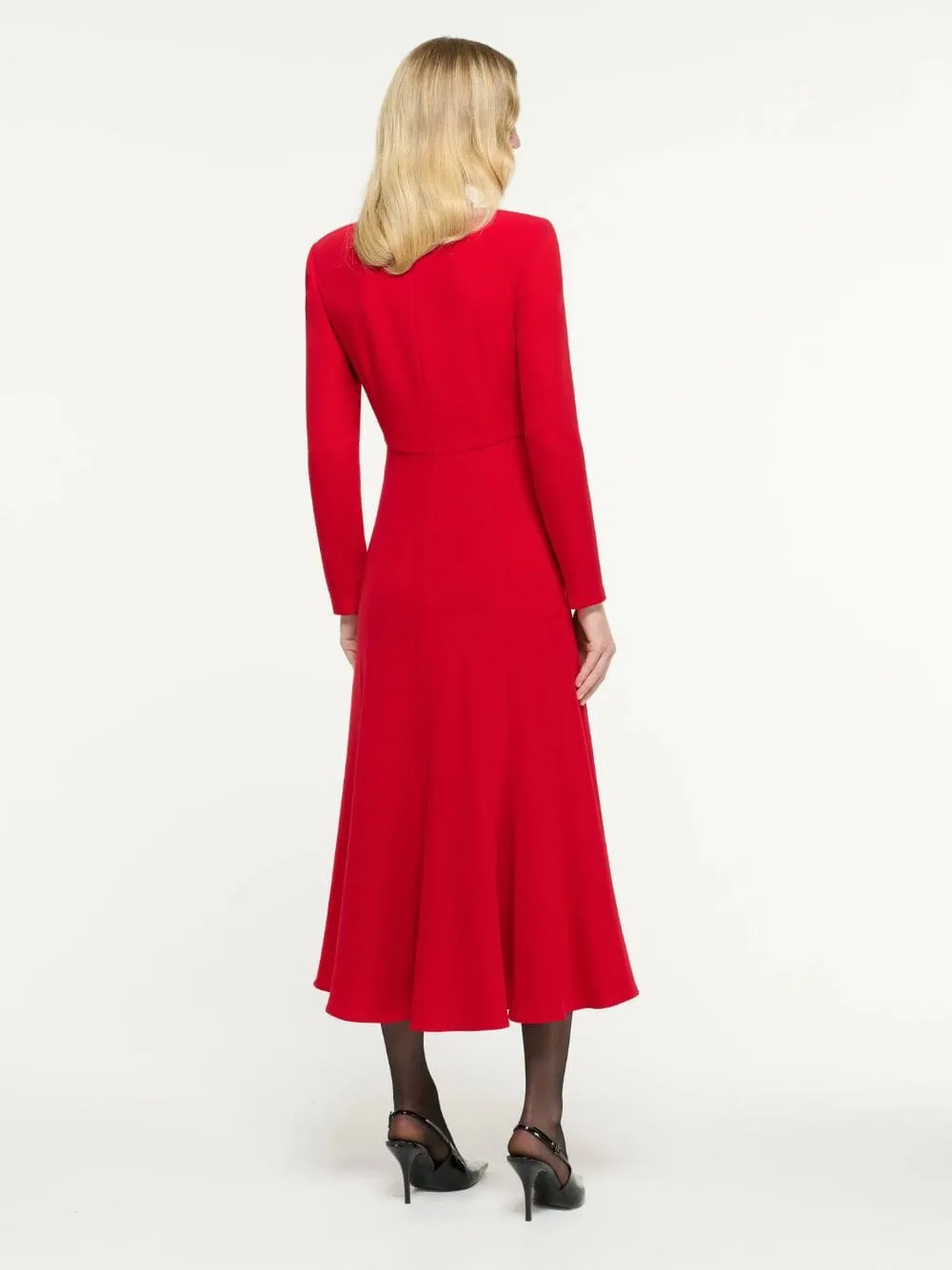 Red Long Sleeve Light Cady Midi Dress sold by Fashion Clinic product image thumbnail 3