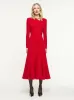 Red Long Sleeve Light Cady Midi Dress sold by Fashion Clinic