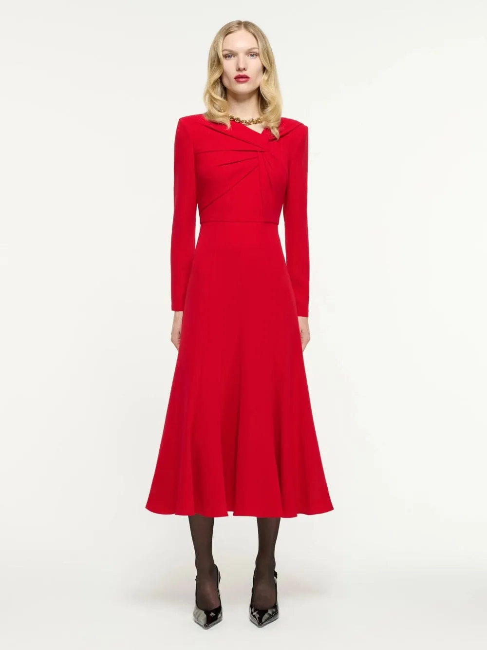 Red Long Sleeve Light Cady Midi Dress sold by Fashion Clinic