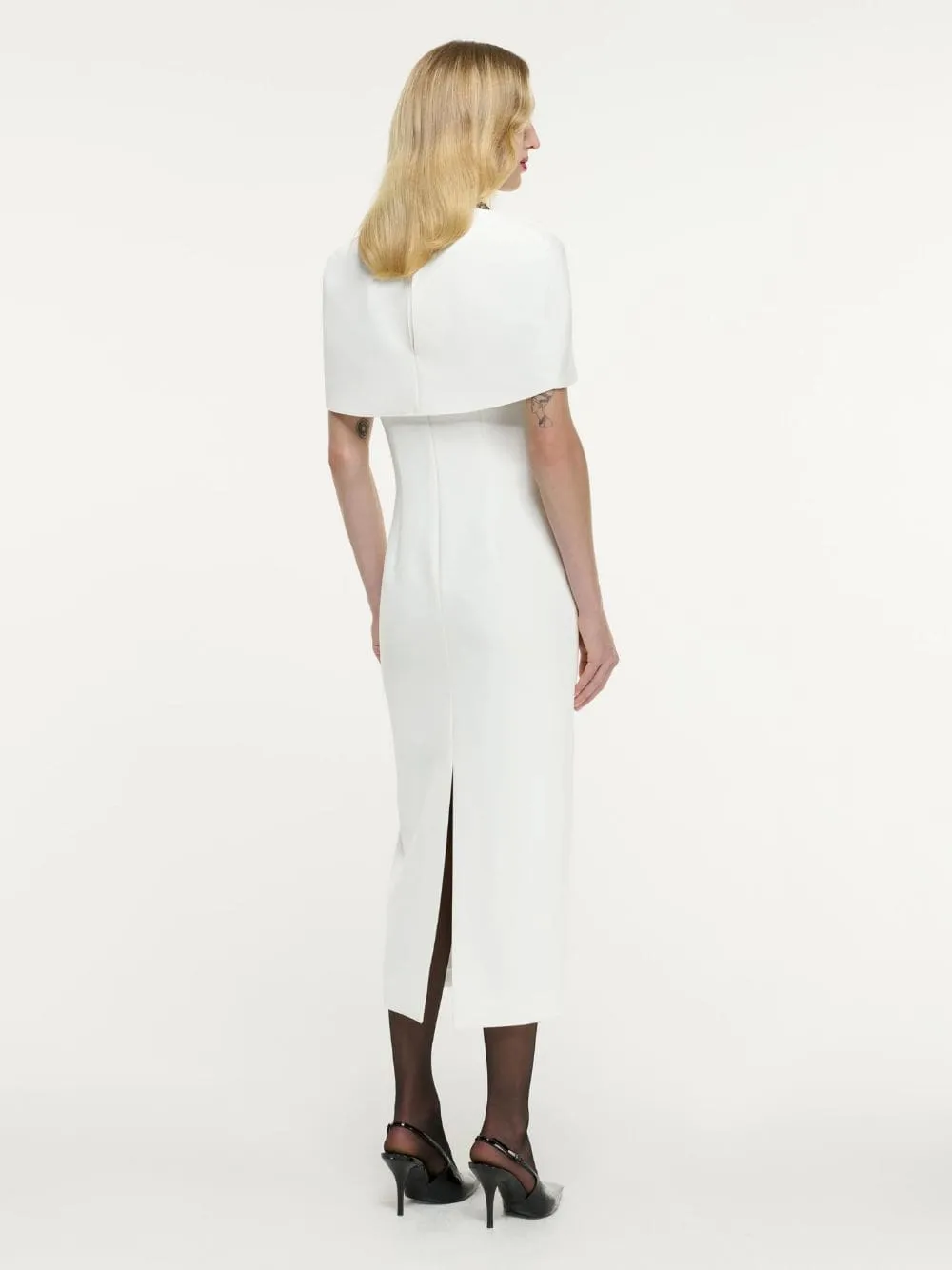 White Cape Embellished Crepe Midi Dress sold by Fashion Clinic product image thumbnail 3