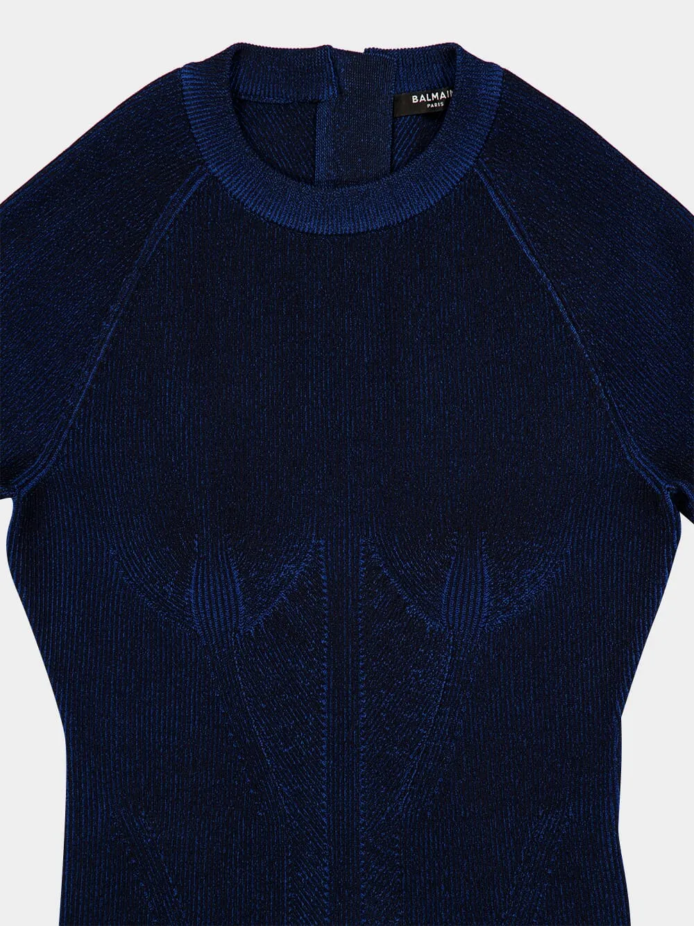 Electric Blue Ribbed Knit Flare Dress sold by Fashion Clinic product image thumbnail 3