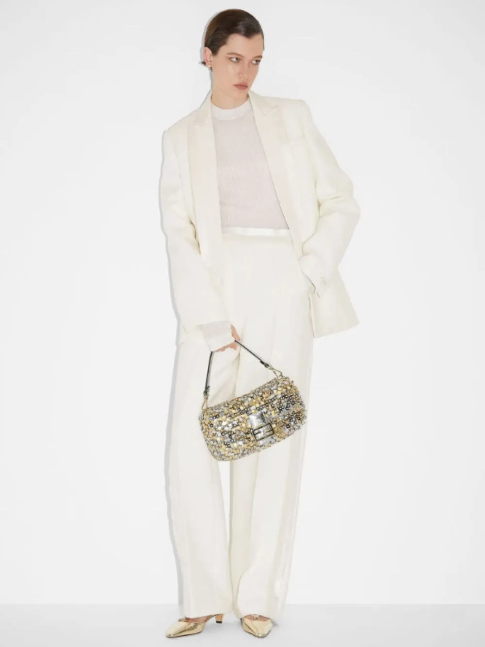 White Wool and Silk Tuxedo Blazer sold by Fashion Clinic product image thumbnail 2