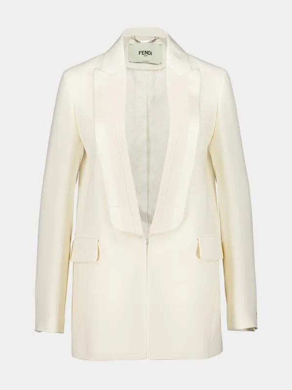 White Wool and Silk Tuxedo Blazer sold by Fashion Clinic