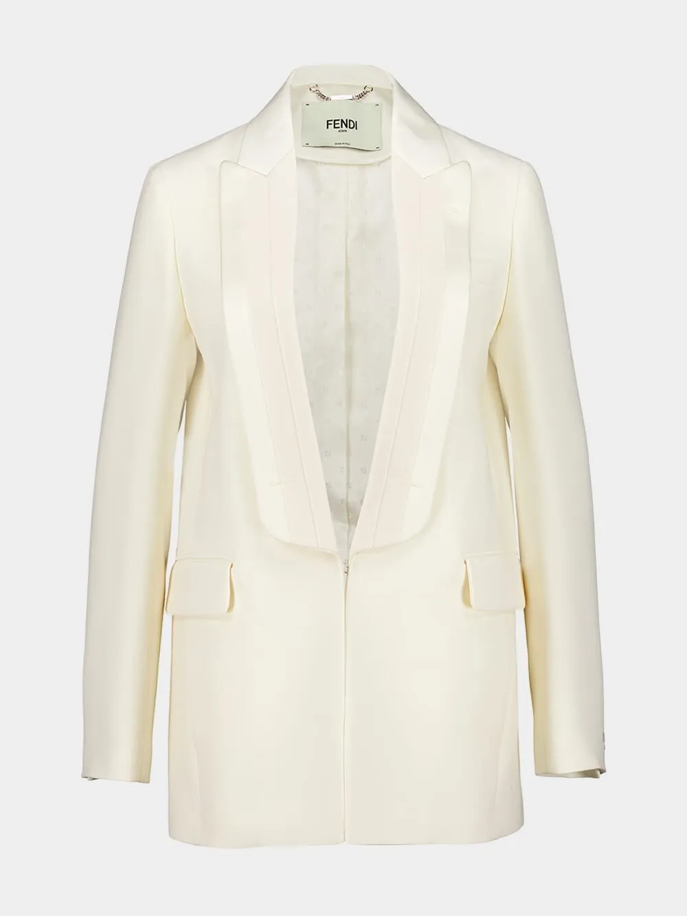 White Wool and Silk Tuxedo Blazer sold by Fashion Clinic