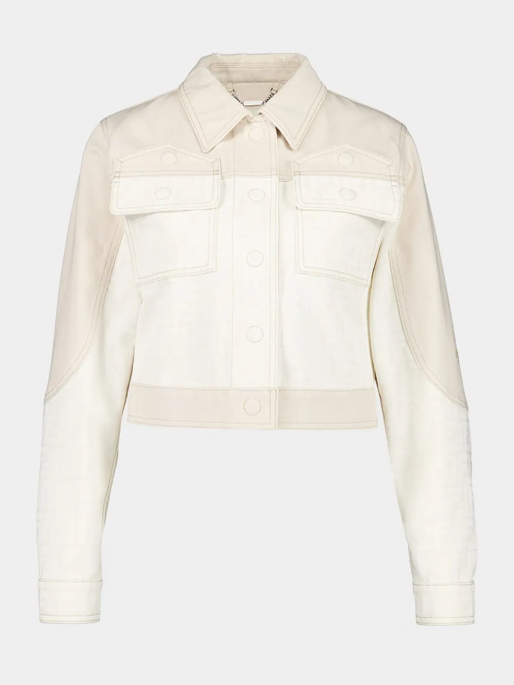 White FF Cropped Denim Jacket sold by Fashion Clinic