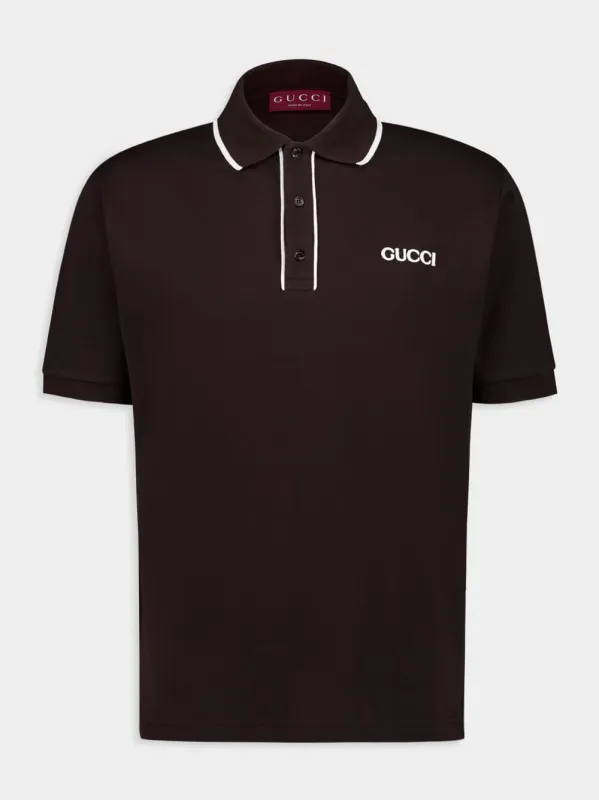 Brown Embroidered Cotton Piqué Polo Shirt sold by Fashion Clinic