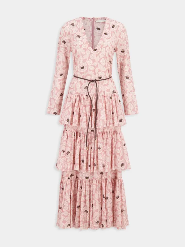 Pink Tiered Ottie Midi Dress sold by Fashion Clinic