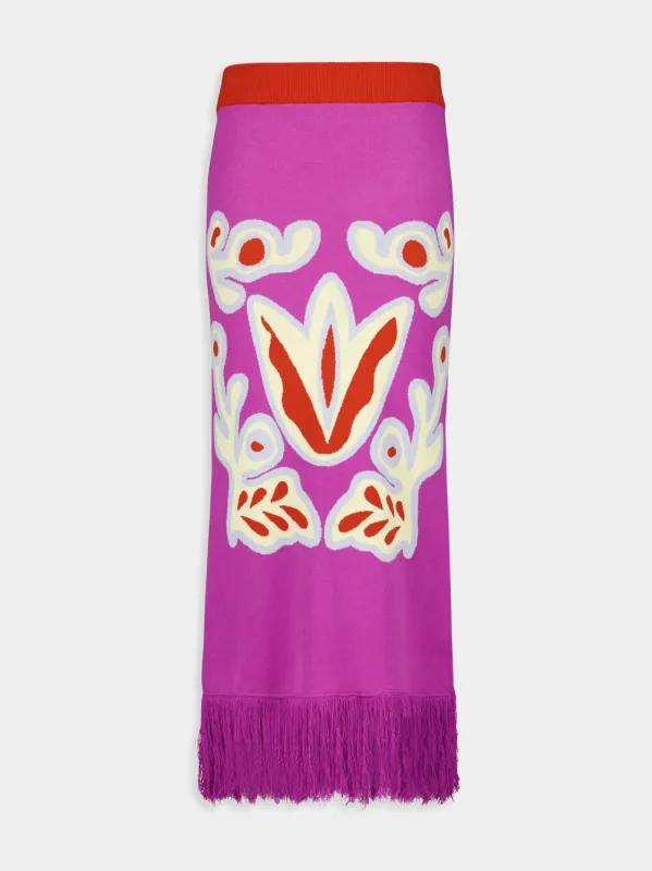 Turner Bellflower Jacquard Skirt with Fringes sold by Fashion Clinic