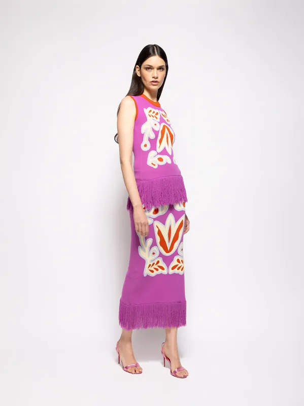 Tina Bellflower Jacquard Tank Top with Fringes sold by Fashion Clinic