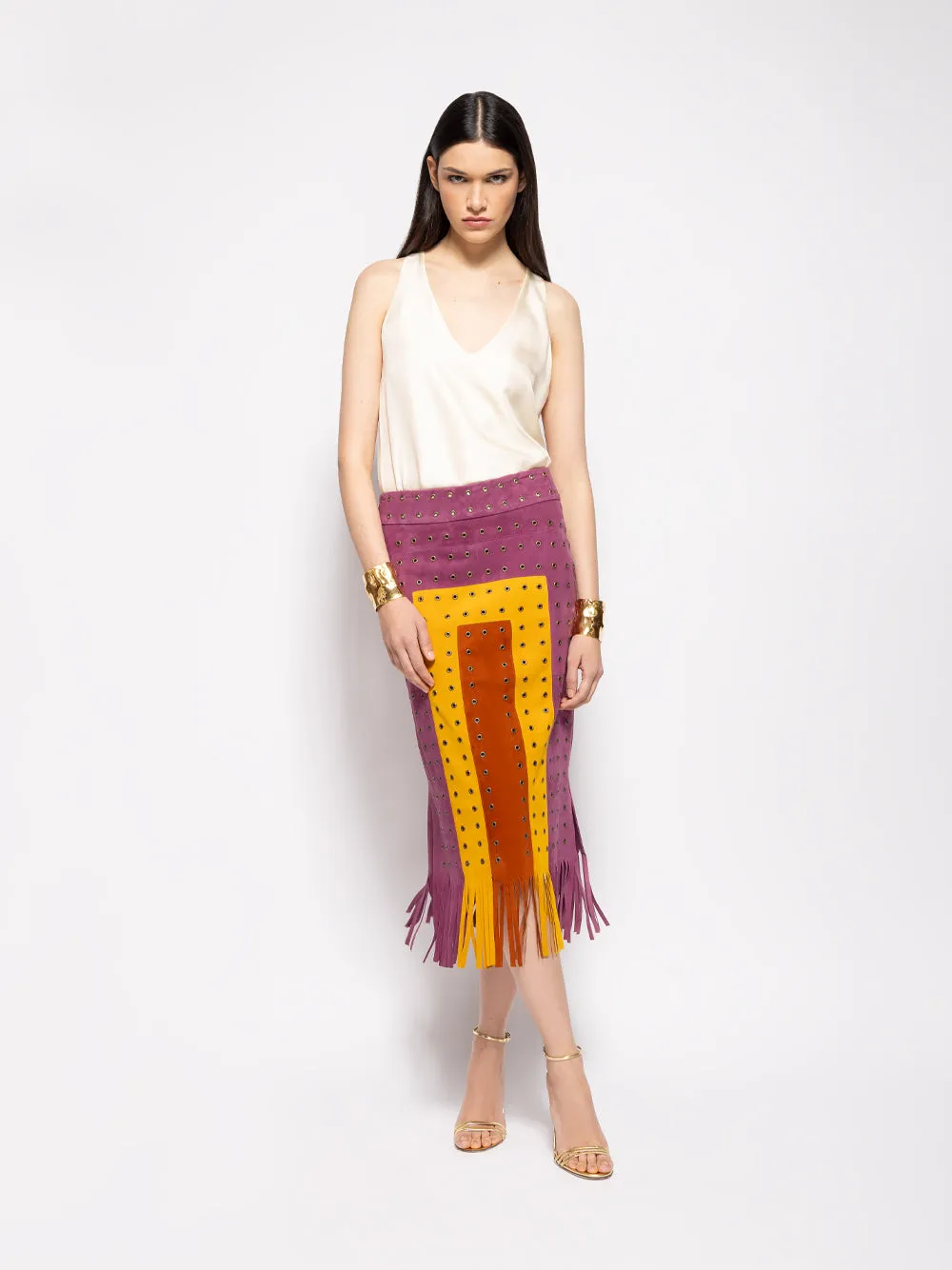 Serena Vanilla Custard the Web Silk Twill Tank-Top sold by Fashion Clinic product image thumbnail 2