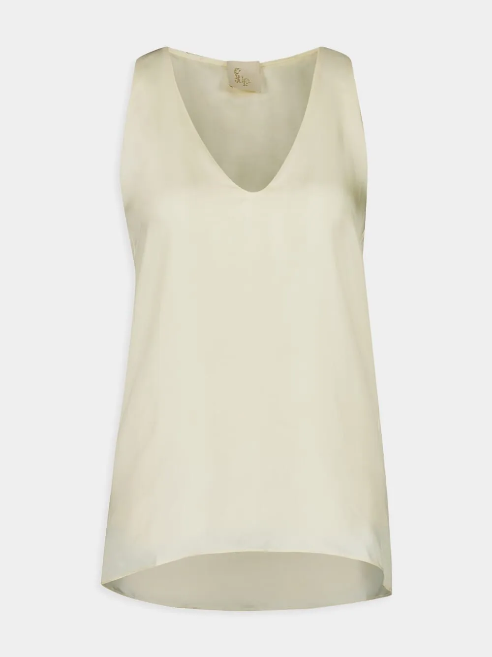 Serena Vanilla Custard the Web Silk Twill Tank-Top sold by Fashion Clinic