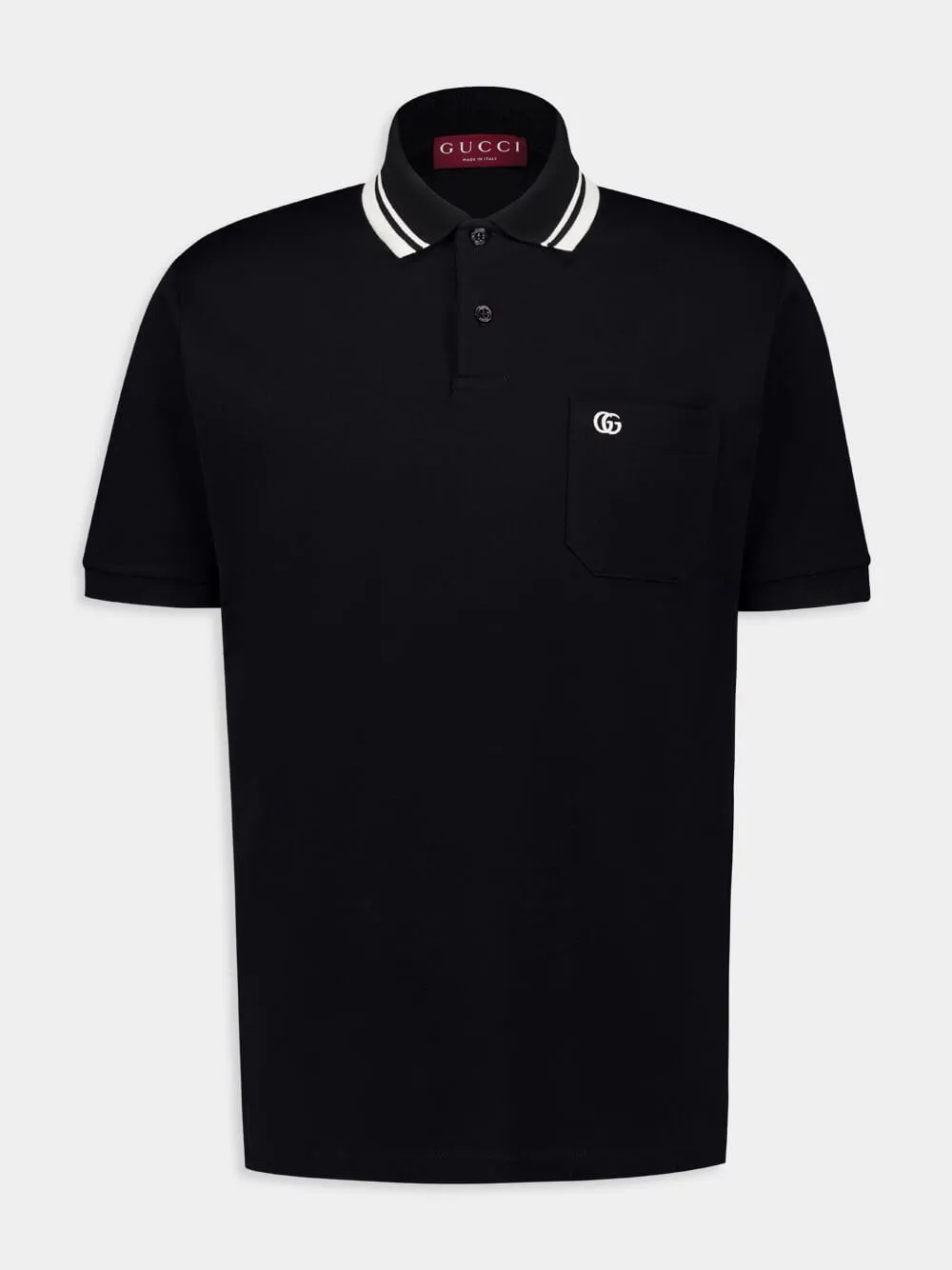 Black Cotton Polo Shirt with Web sold by Fashion Clinic