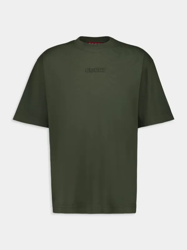Dark Green Embroidered Cotton Jersey T-Shirt sold by Fashion Clinic