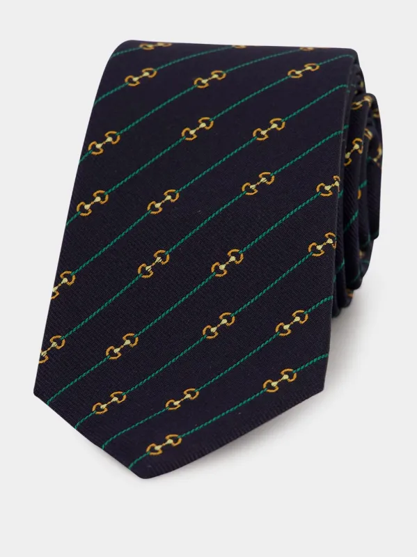 Midnight Blue Horsebit Silk Jacquard Tie sold by Fashion Clinic