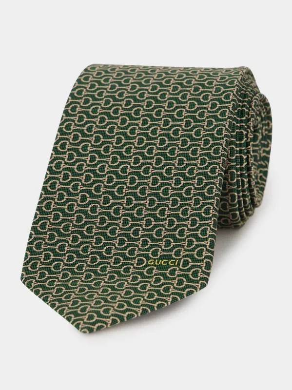 Green Horsebit Silk Jacquard Tie sold by Fashion Clinic