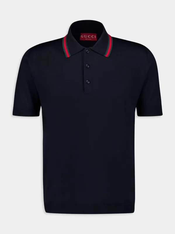 Dark Blue Wool Knit Polo Shirt sold by Fashion Clinic