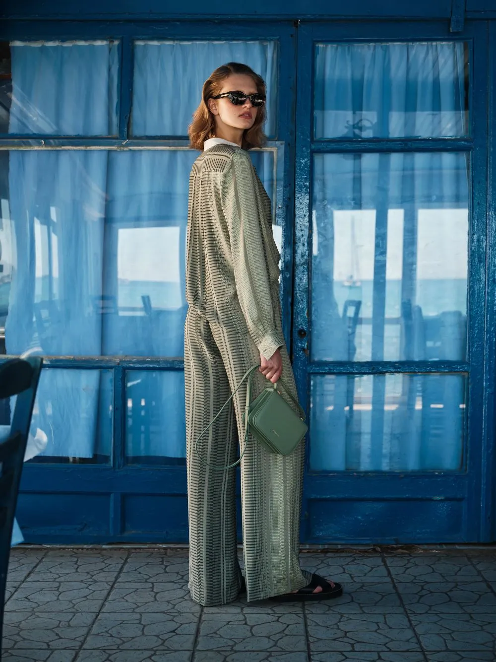 Sage Green Hera Textured Silk Blouse sold by Fashion Clinic product image thumbnail 3