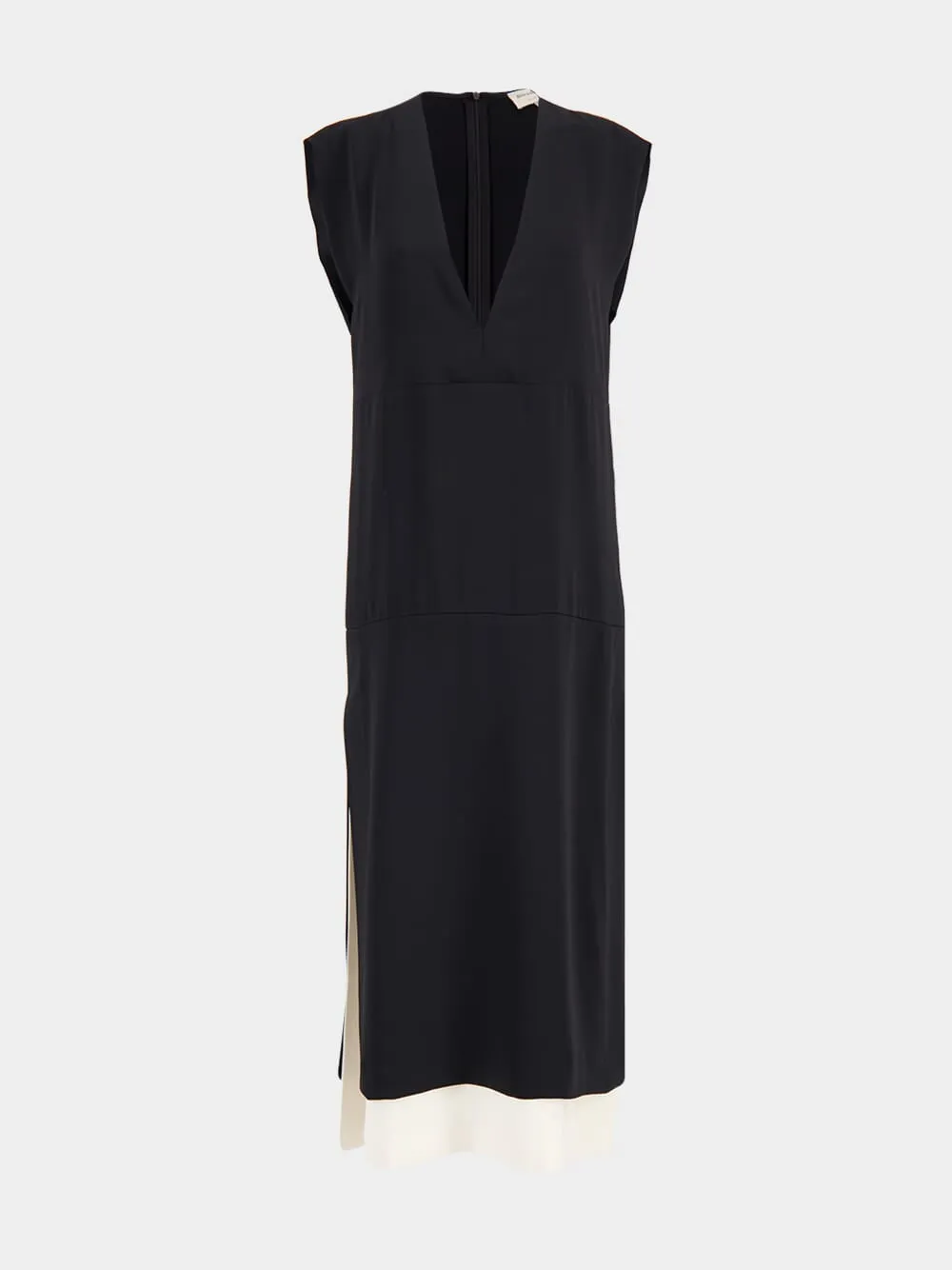 Black Bicolor V-Neck Midi Dress sold by Fashion Clinic product image thumbnail 2