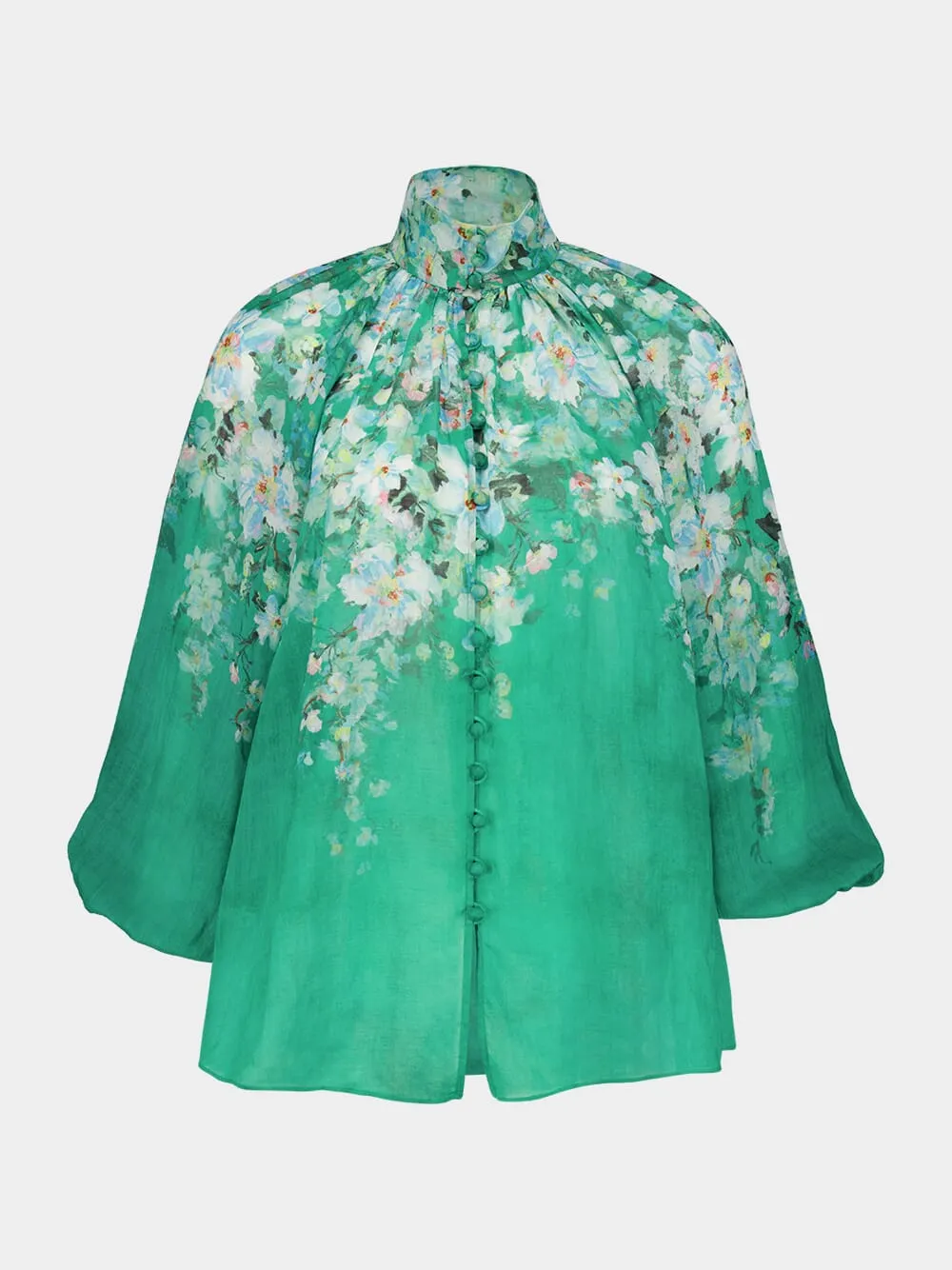 Green Floral Everley Billow Blouse sold by Fashion Clinic