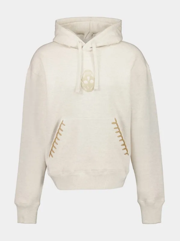 Skull Hooded Sweatshirt in Light Ivory sold by Fashion Clinic