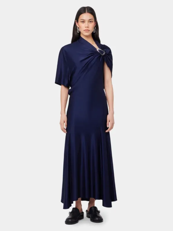 Navy Asymmetrical Jersey Long Dress sold by Fashion Clinic