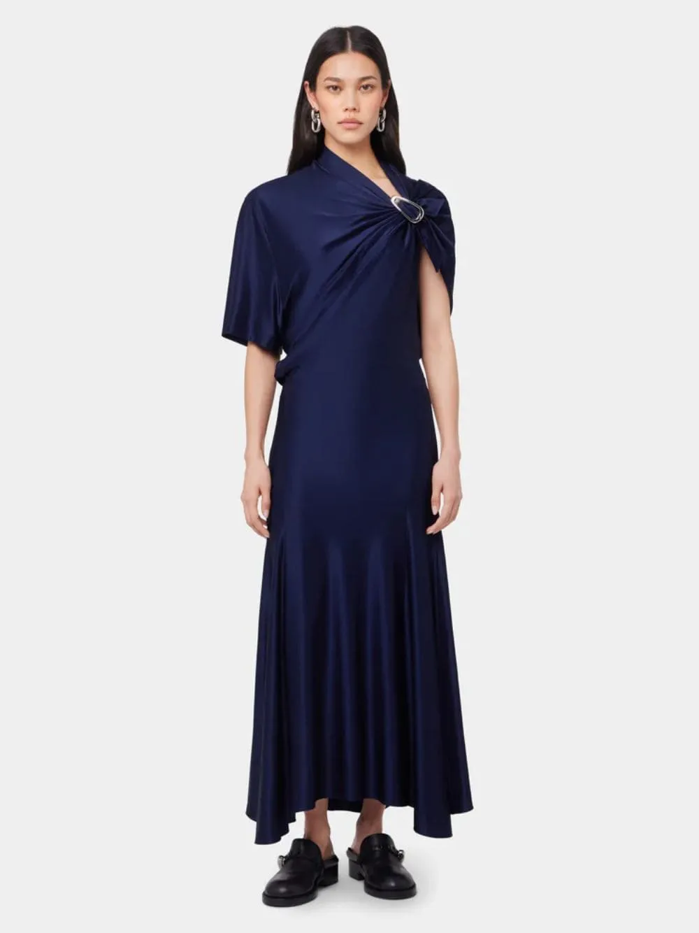 Navy Asymmetrical Jersey Long Dress sold by Fashion Clinic