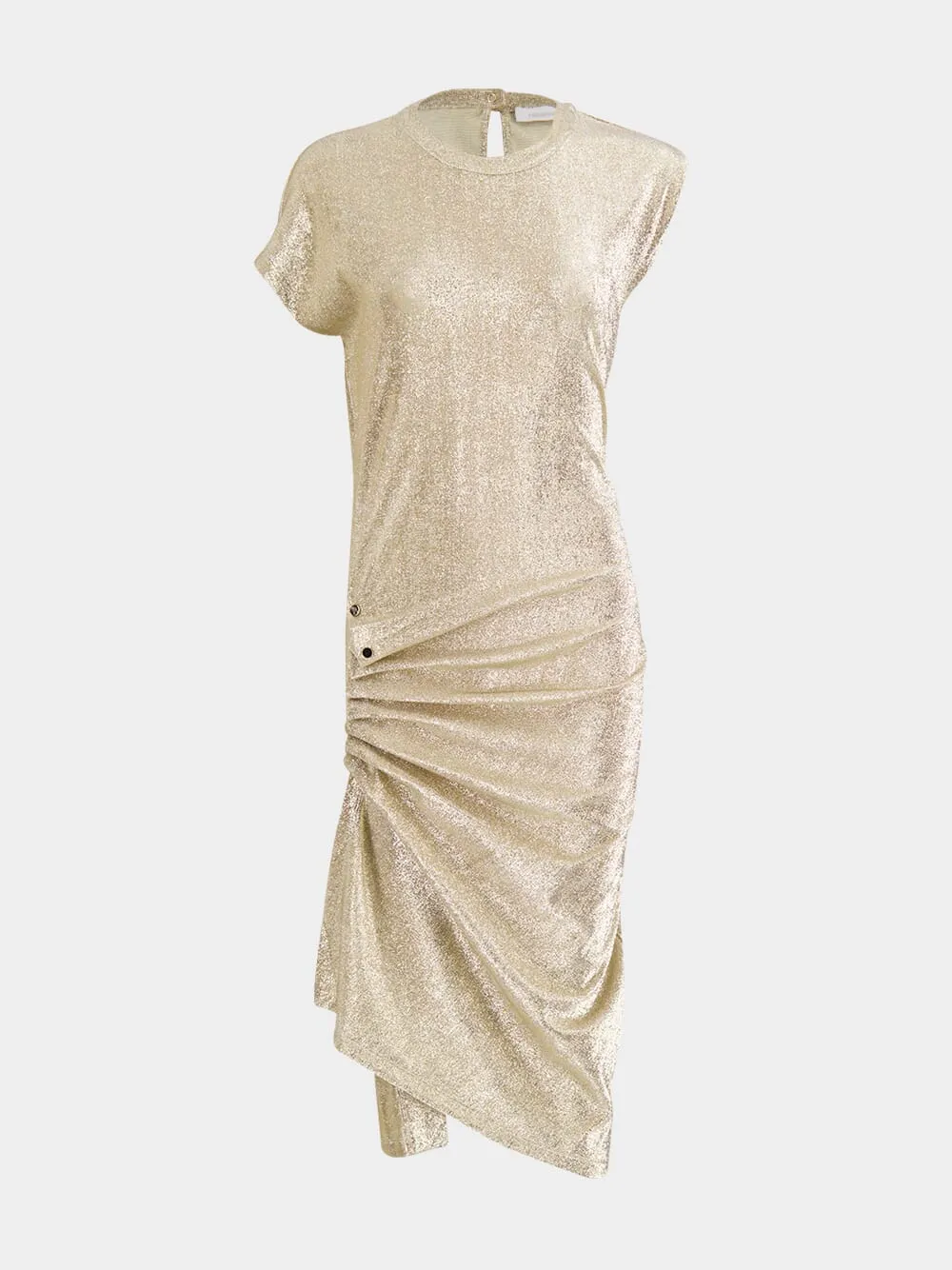 Gold Draped Lurex Asymmetrical Dress sold by Fashion Clinic