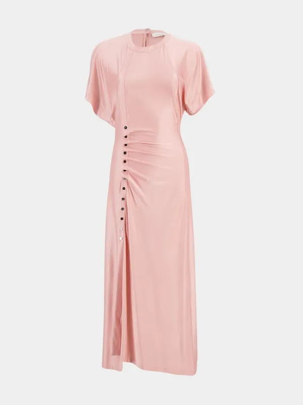 Pink Draped Long Dress with Button Detail made by Rabanne