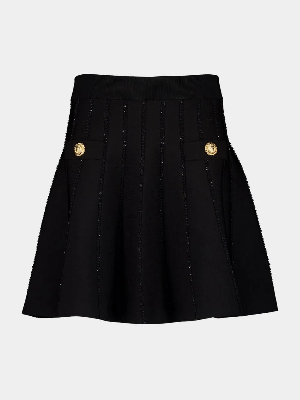 Black Flared Knit Skirt with Sparkly Stripes sold by Fashion Clinic