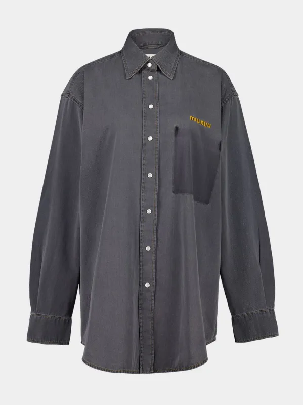 Grey Chambray Oversized Shirt with Embroidery sold by Fashion Clinic