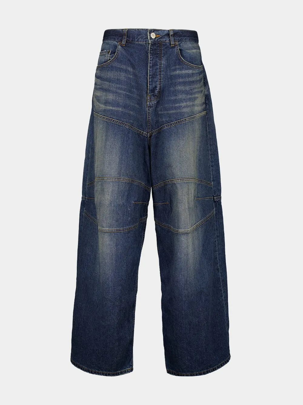 Indigo Blue Logo-Patch Wide-Leg Jeans sold by Fashion Clinic