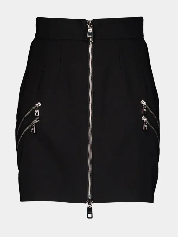 Black Mini Skirt with Front Zipper Detail sold by Fashion Clinic