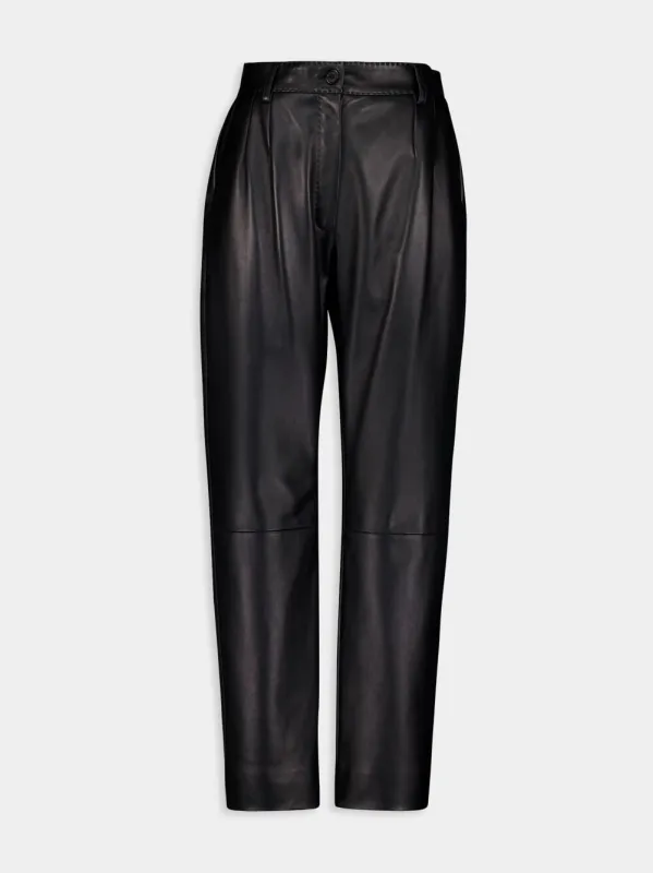 Black High-Waist Leather Trousers sold by Fashion Clinic