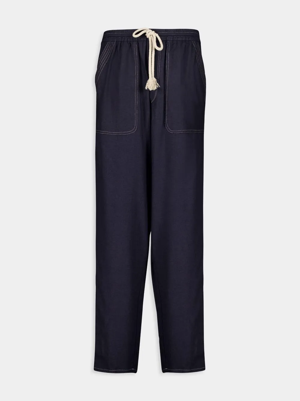 Navy Blue Silk Tapered Trousers sold by Fashion Clinic