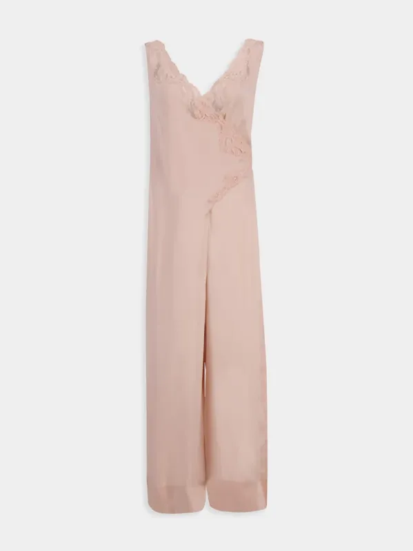 Pink Lace Detail Silk Jumpsuit sold by Fashion Clinic