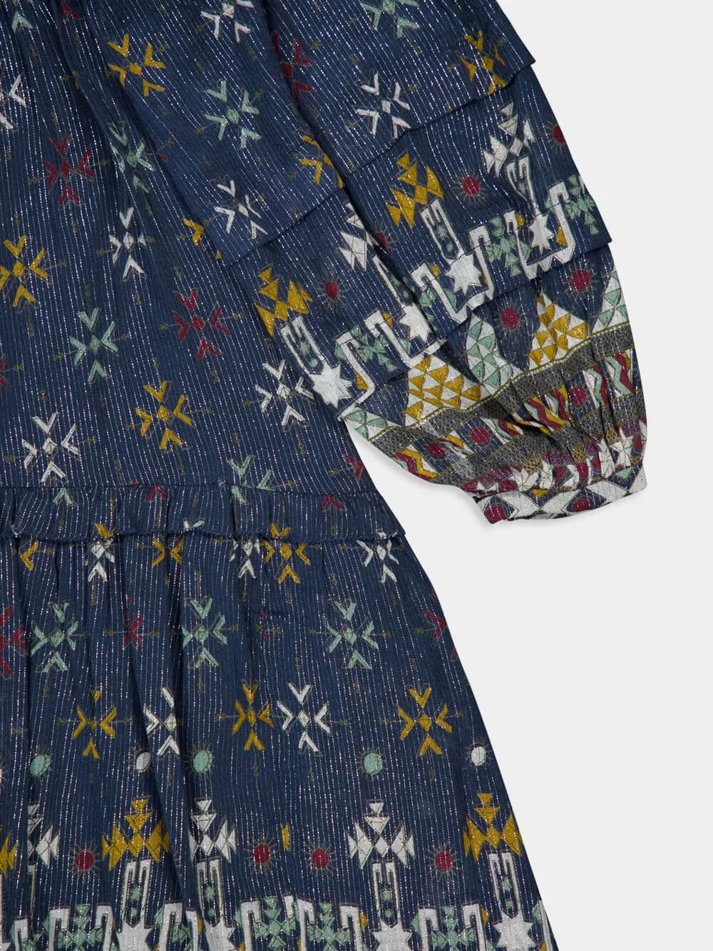 Teal Blue Graphic-Print Cotton Midi Dress sold by Fashion Clinic product image thumbnail 4