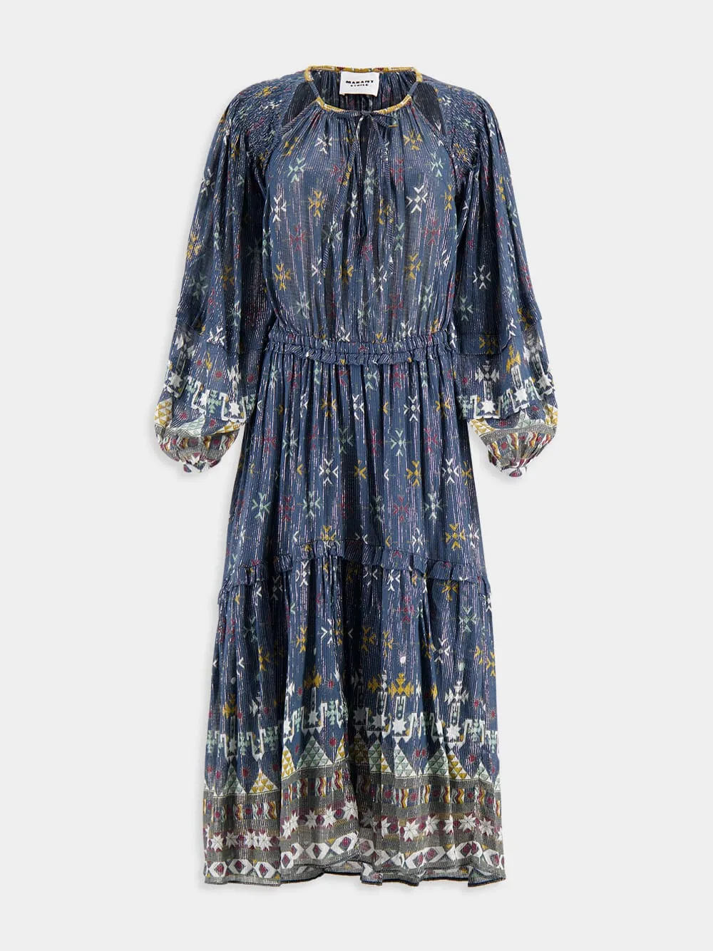 Teal Blue Graphic-Print Cotton Midi Dress sold by Fashion Clinic