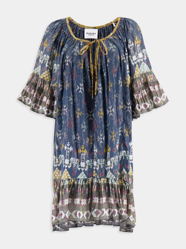 Teal Blue Graphic-Print Mini Dress sold by Fashion Clinic