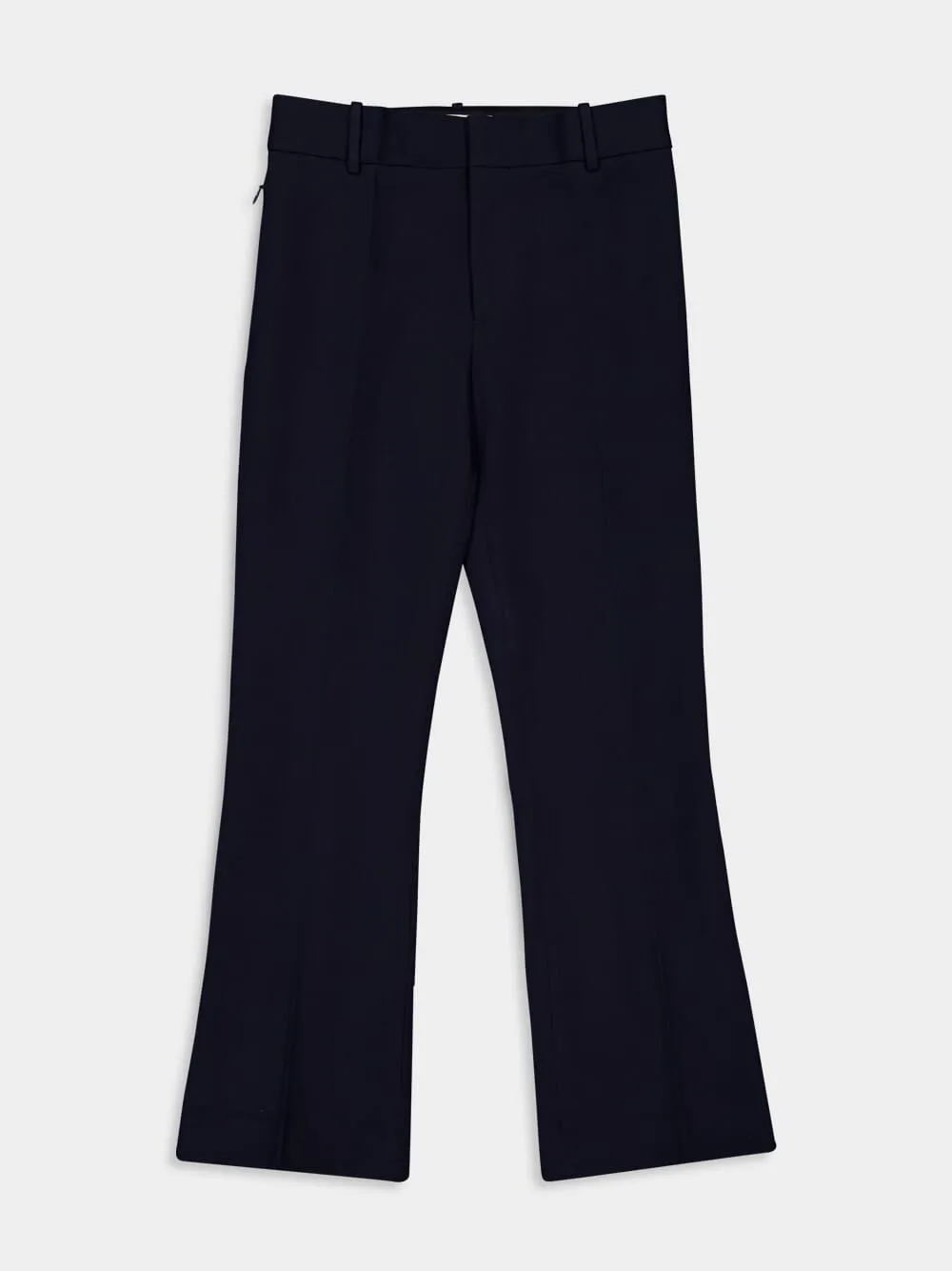 Dark Blue Cropped Boot-Cut Trousers sold by Fashion Clinic