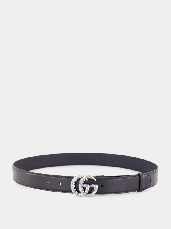 Dark Blue GG Marmont Thin Belt with Crystals sold by Fashion Clinic