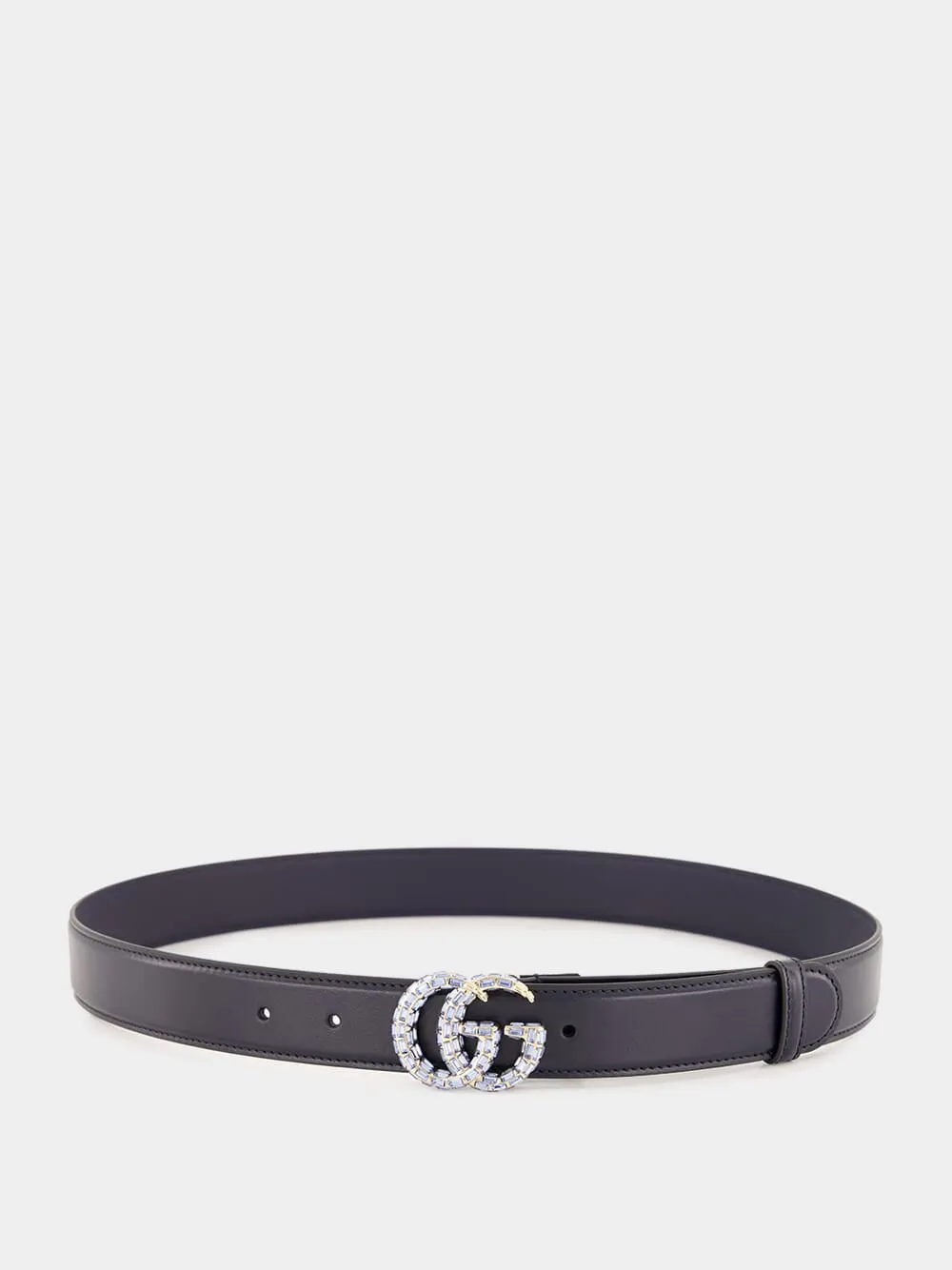 Dark Blue GG Marmont Thin Belt with Crystals sold by Fashion Clinic