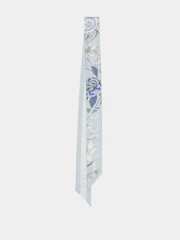 Light Blue Printed Silk Neck Bow sold by Fashion Clinic