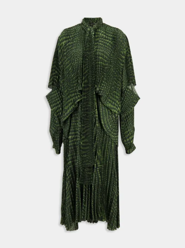 Green Double Sleeve Pleated Dress made by Balenciaga