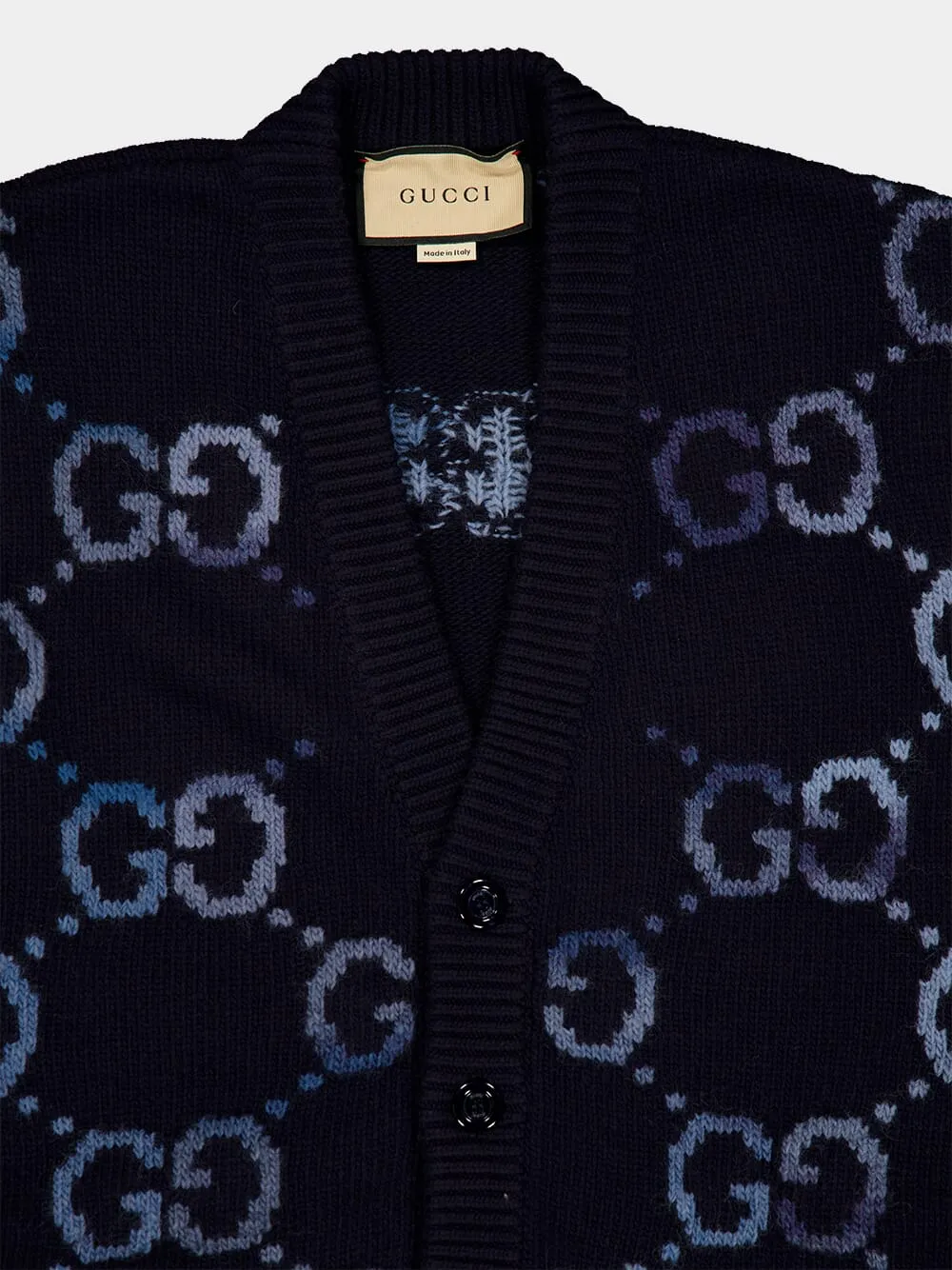 Navy Wool GG Intarsia Cardigan sold by Fashion Clinic product image thumbnail 3