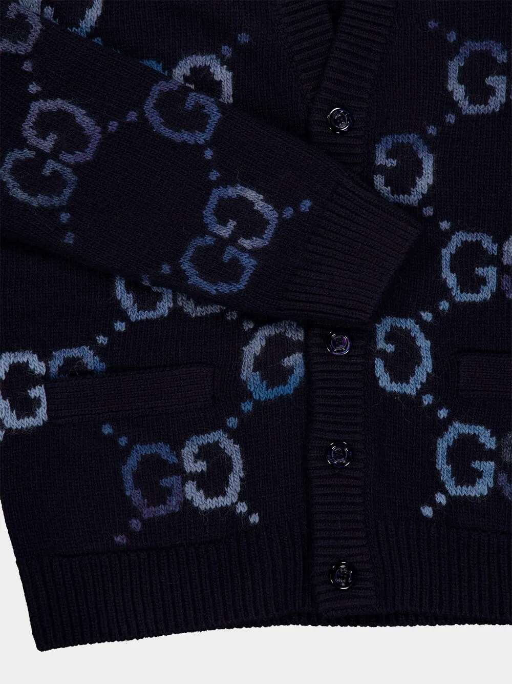 Navy Wool GG Intarsia Cardigan sold by Fashion Clinic product image thumbnail 4