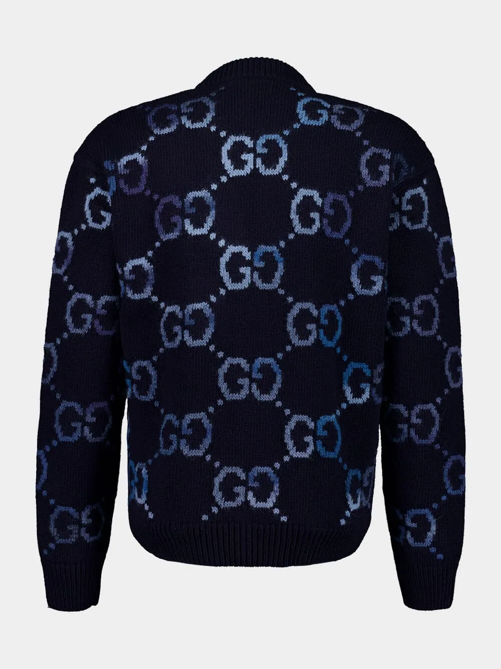 Navy Wool GG Intarsia Cardigan sold by Fashion Clinic product image thumbnail 2