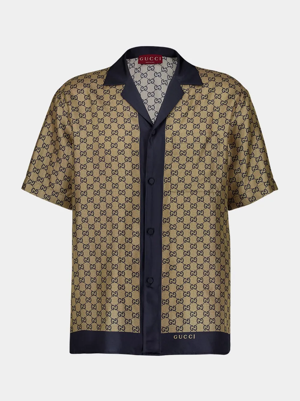 Beige and Blue Printed Silk Shirt sold by Fashion Clinic